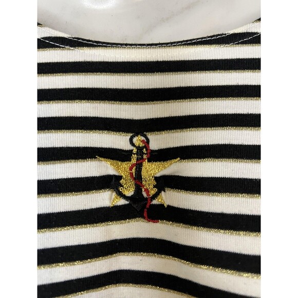 Needle & Threads Shirt Womens XL Black White Striped Nautical Anchor Embroidered - Picture 5 of 8